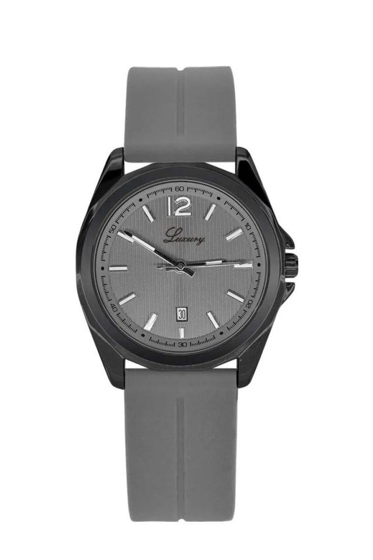 لكجر ساعة رجالية بسير جلد بلون رصاصي إطار أسود