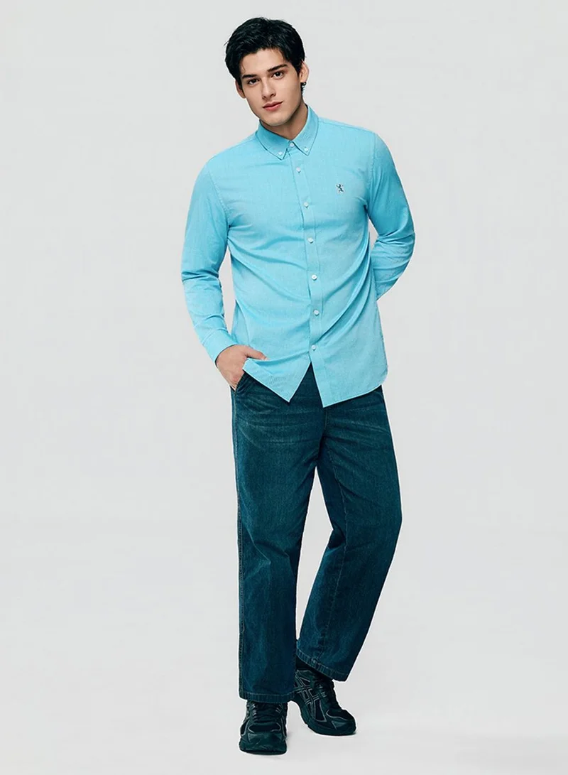 Giordano Men’s Cotton Slim Oxford Shirt with Embroidery