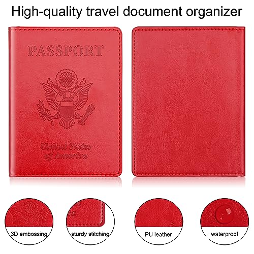 Herain Sky Blue & Red Passport Holder Wallet Cover Case for Family Women Men, Cruise Essentials Travel Must Haves Passport Book Protector - Image 4
