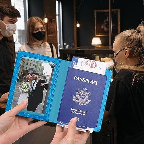 Herain Sky Blue & Red Passport Holder Wallet Cover Case for Family Women Men, Cruise Essentials Travel Must Haves Passport Book Protector - Image 3