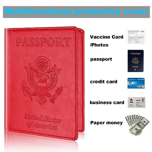Herain Sky Blue & Red Passport Holder Wallet Cover Case for Family Women Men, Cruise Essentials Travel Must Haves Passport Book Protector - Image 5