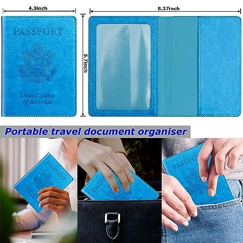 Herain Sky Blue & Red Passport Holder Wallet Cover Case for Family Women Men, Cruise Essentials Travel Must Haves Passport Book Protector - Image 2