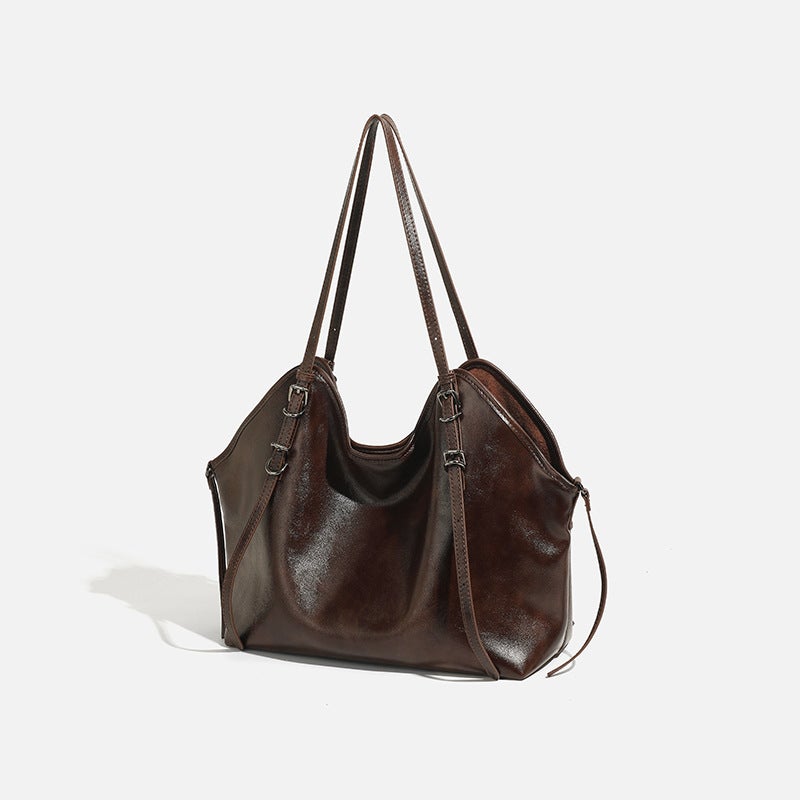 Summer Lazy Style Soft Leather Tote Bag, Fashionable Retro Large-Capacity Commuting Versatile Fashionable Portable Shoulder Bag - Image 3