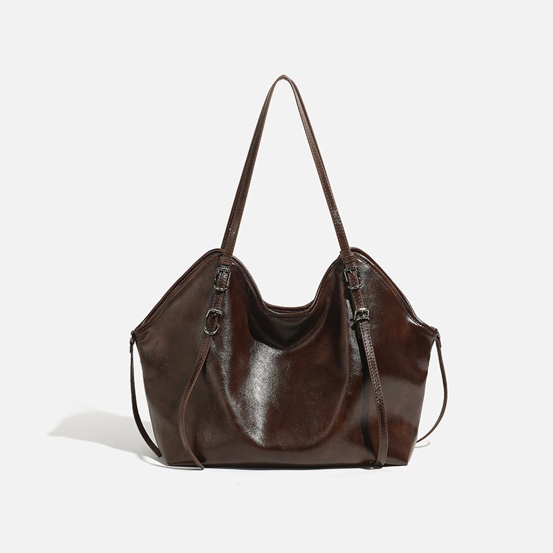 Summer Lazy Style Soft Leather Tote Bag, Fashionable Retro Large-Capacity Commuting Versatile Fashionable Portable Shoulder Bag - Image 4