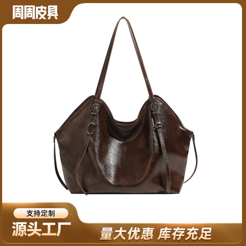 Summer Lazy Style Soft Leather Tote Bag, Fashionable Retro Large-Capacity Commuting Versatile Fashionable Portable Shoulder Bag - Image 2