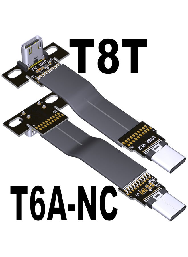 USB3.2 كابل تمديد صف مرن مرن وناعم للبيانات المسطحة C ذكر من النوع C خفيف ورفيع قصير ADT Gen2x2 20g- اللون: T6a-t8t-nc بدون Ic 20p White Dot=0-20cm  - Image 1