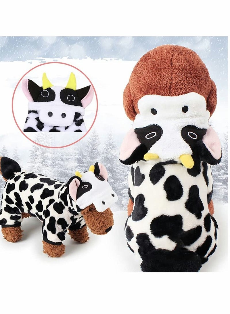 Y&D Cow Dog Costume – Funny Costume, Winter Warm Moo Outfits for Small Medium Dogs, Adorable 4 Legs Milk Cows Hooded Coat Pajama - Image 3