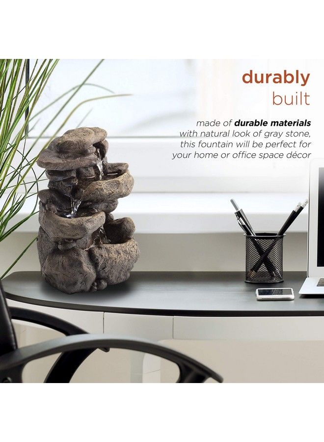Nature's Mark نافورة مياه منضدية ذات طبقات مقاس 10 بوصات مع صخور نهرية طبيعية وأضواء LED (مرفق سلك طاقة)  - Image 5
