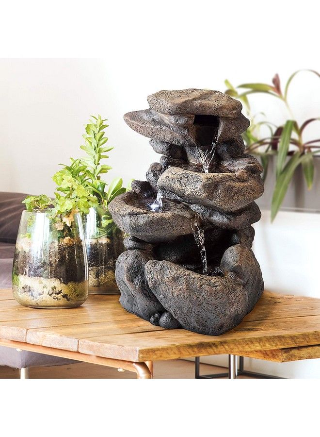 Nature's Mark نافورة مياه منضدية ذات طبقات مقاس 10 بوصات مع صخور نهرية طبيعية وأضواء LED (مرفق سلك طاقة)  - Image 3