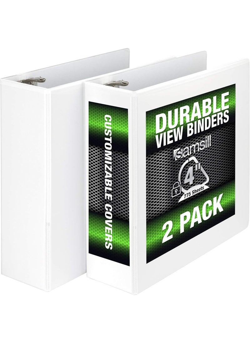 Samsill Samsill Durable 4 Inch Binder Made in the USA Locking D Ring Customizable Clear View Binder White 2 Pack Each Holds 775 Pages  - Image 1