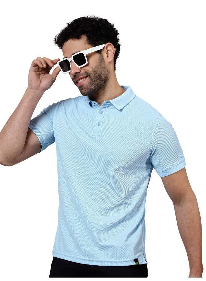 Beyoung Men's Regular Fit Half Sleeve Soild Casual Ice Blue Polo T-shirt