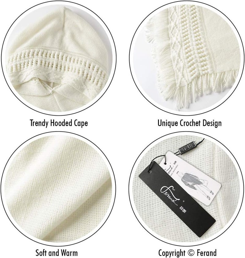 Ferand Ladies' Hooded Cape with Fringed Hem, Crochet Poncho Knitting Patterns for Women - Image 4