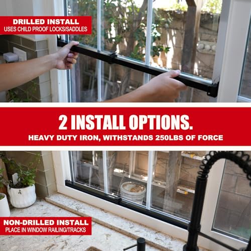 SecurityMan Window Security Bar - Easy Install for Horizontal/Vertical Windows - Adjustable Window Lock Bar (Child Proof/Heavy Duty Iron) - Extendable (14.25" to 37") Security Bars for Windows - Black - Image 3