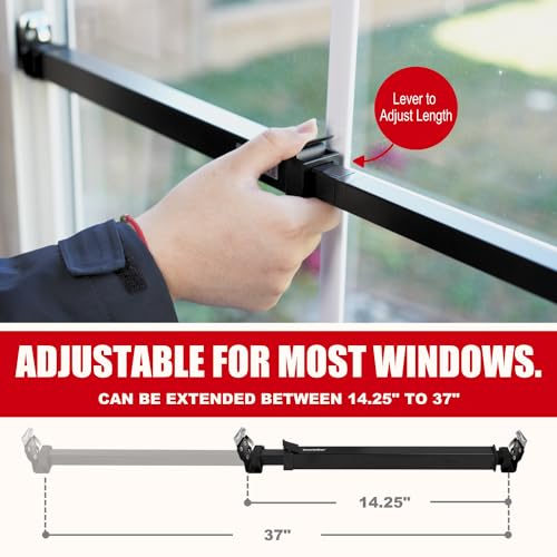 SecurityMan Window Security Bar - Easy Install for Horizontal/Vertical Windows - Adjustable Window Lock Bar (Child Proof/Heavy Duty Iron) - Extendable (14.25" to 37") Security Bars for Windows - Black - Image 4