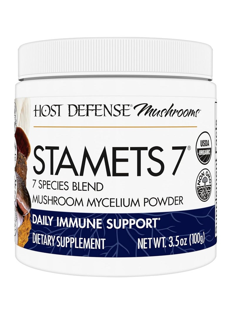 هوست ديفينس Stamets 7 Mushroom Powder، دعم المناعة اليومي، مكمل عضوي معتمد، 3.5 أونصة (66 حصة) 