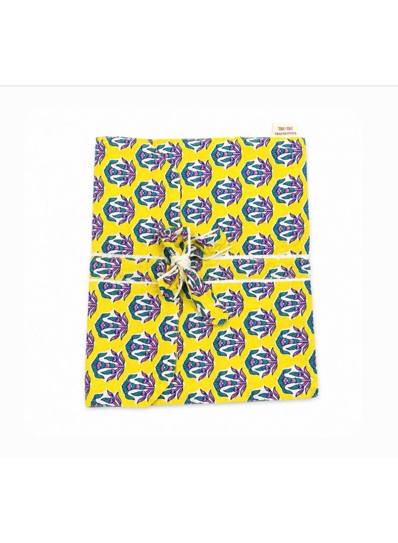Cotton Tote Bag, Yellow,Green,Red,Blue Floral Block Print, Reusable Medium Drawstring Pouch for Daily Use - Image 2