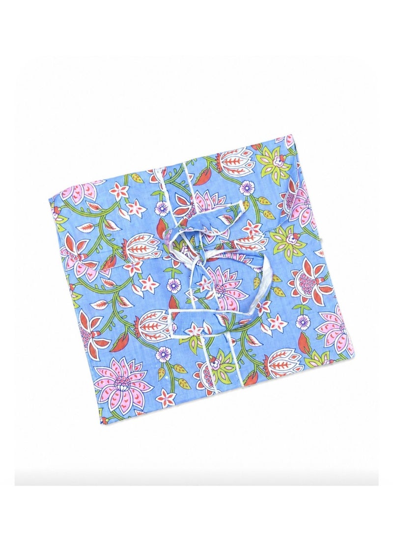 Cotton Tote Bag, Yellow,Green,Red,Blue Floral Block Print, Reusable Medium Drawstring Pouch for Daily Use - Image 3