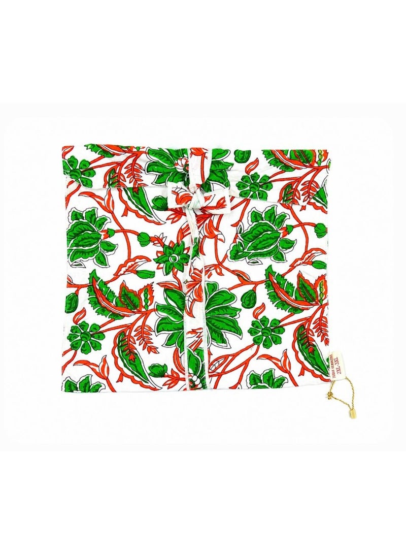 Cotton Tote Bag, Yellow,Green,Red,Blue Floral Block Print, Reusable Medium Drawstring Pouch for Daily Use - Image 4