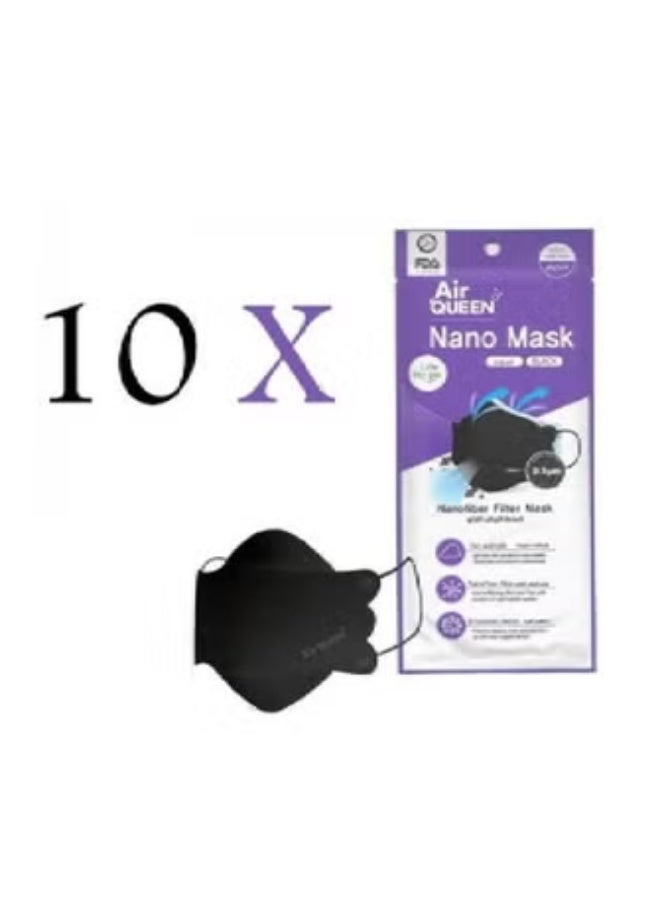 Air Queen Black Nano Fiber Face Mask, Air Queen Face Masks 99% Protection, Reusable, 10 Piece - Image 1