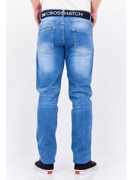 CROSSHATCH Men Regular Fit Belted Wash Stretchable Denim, Blue  - Image 3