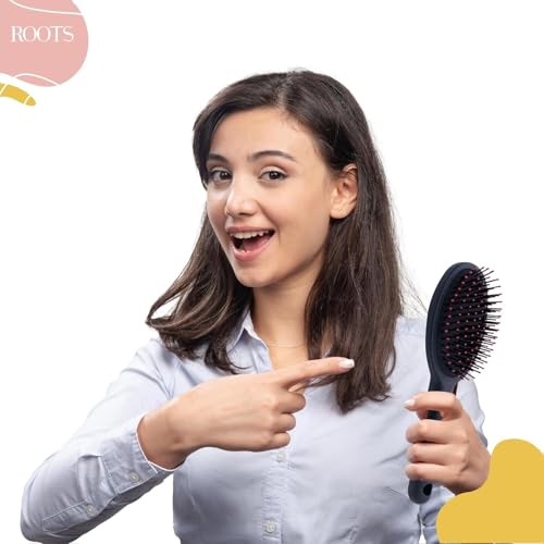 ROOTS Truglam Black Round Paddle Hair Brush | Soft Tip Flexible Bristles | Prevent Scalp Scraping & Cuticle Damage | Quick Detangling | For Men & Women | Length - 9.44 Inch, Model No - 9551B2 - Image 4