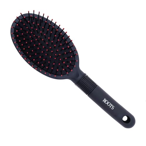 ROOTS Truglam Black Round Paddle Hair Brush | Soft Tip Flexible Bristles | Prevent Scalp Scraping & Cuticle Damage | Quick Detangling | For Men & Women | Length - 9.44 Inch, Model No - 9551B2 - Image 1