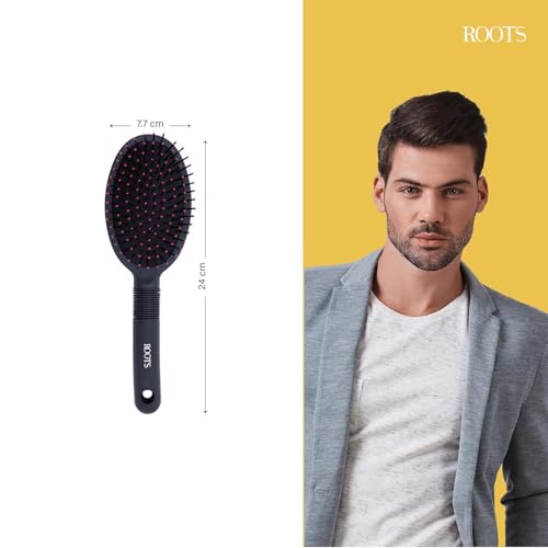 ROOTS Truglam Black Round Paddle Hair Brush | Soft Tip Flexible Bristles | Prevent Scalp Scraping & Cuticle Damage | Quick Detangling | For Men & Women | Length - 9.44 Inch, Model No - 9551B2 - Image 5