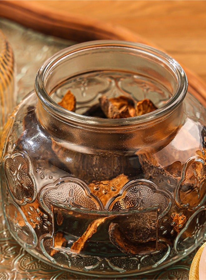 Haidue 2Pcs Vintage Embossed Glass Airtight Storage Jar with Natural Wood Lid | Food Storage Container for Kitchen  Tea  Grains & Coffee Beans - Image 3