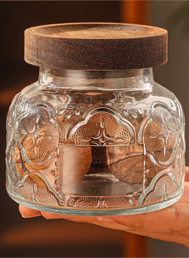 Haidue 2Pcs Vintage Embossed Glass Airtight Storage Jar with Natural Wood Lid | Food Storage Container for Kitchen  Tea  Grains & Coffee Beans - Image 5