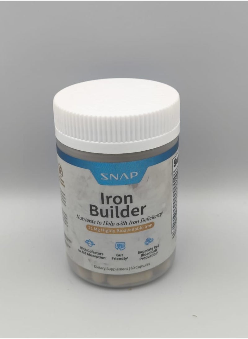 سناب - Iron Builder مع 21 ملغ من الحديد عالي التوفر بيولوجيًا لزيادة الطاقة ، والتمثيل الغذائي ، والهضم ، ورفع مستويات الهيموجلوبين | 60 كبسولة مكمل غذائي - Image 1