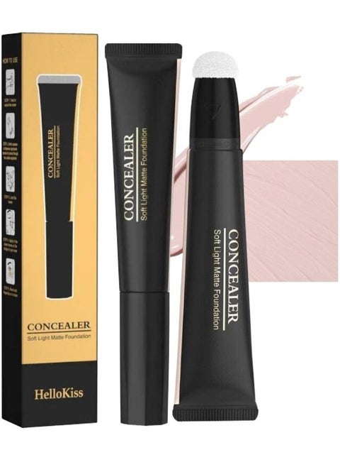 Concealer Soft Light Matte Foundation Liquid Foundation Makeup Base with Cushion Applicator Natural Lightweight Soft Silky Smooth Creamy Concealer Normal to Oily Skin Instant Age Rewind Eraser 01