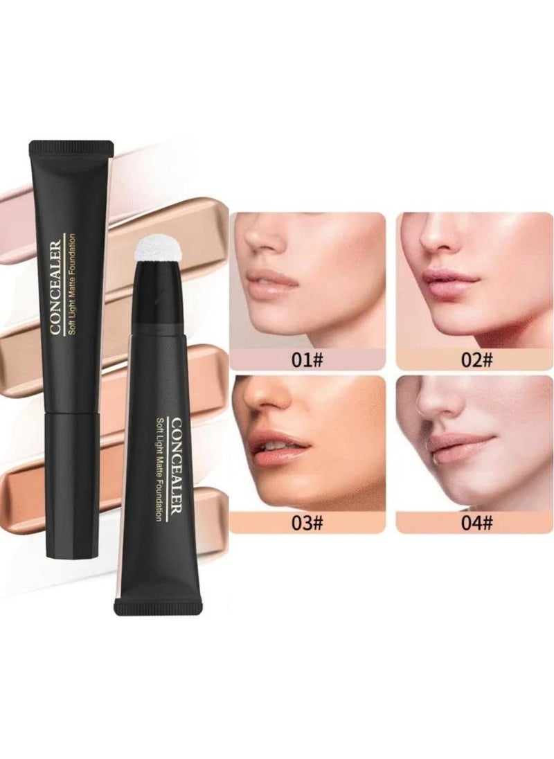 Concealer Soft Light Matte Foundation Liquid Foundation Makeup Base with Cushion Applicator Natural Lightweight Soft Silky Smooth Creamy Concealer Normal to Oily Skin Instant Age Rewind Eraser 01