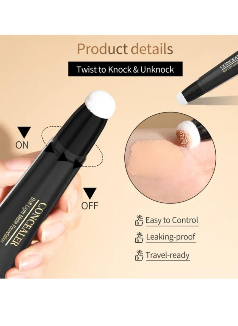 Concealer Soft Light Matte Foundation Liquid Foundation Makeup Base with Cushion Applicator Natural Lightweight Soft Silky Smooth Creamy Concealer Normal to Oily Skin Instant Age Rewind Eraser 01