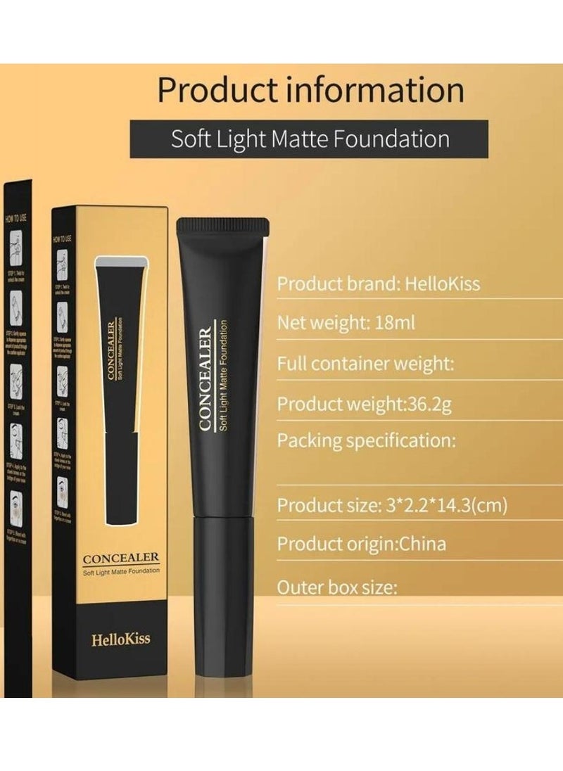 Concealer Soft Light Matte Foundation Liquid Foundation Makeup Base with Cushion Applicator Natural Lightweight Soft Silky Smooth Creamy Concealer Normal to Oily Skin Instant Age Rewind Eraser 01