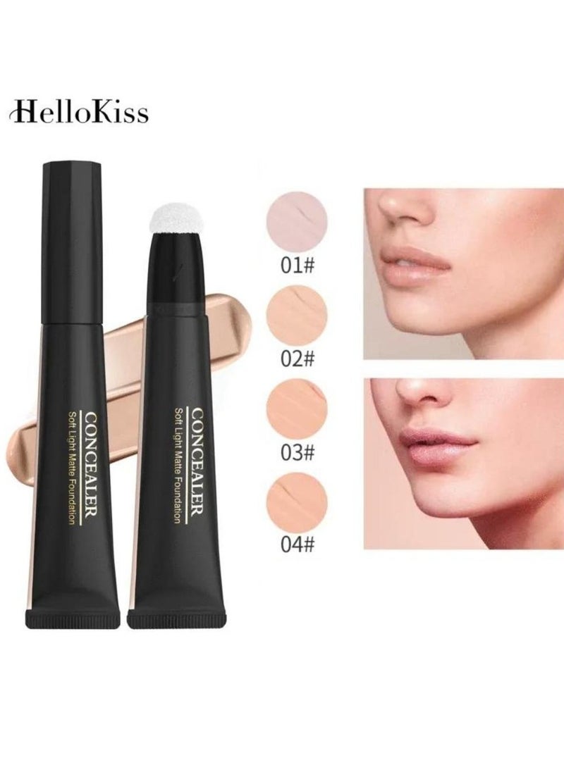 Concealer Soft Light Matte Foundation Liquid Foundation Makeup Base with Cushion Applicator Natural Lightweight Soft Silky Smooth Creamy Concealer Normal to Oily Skin Instant Age Rewind Eraser 01