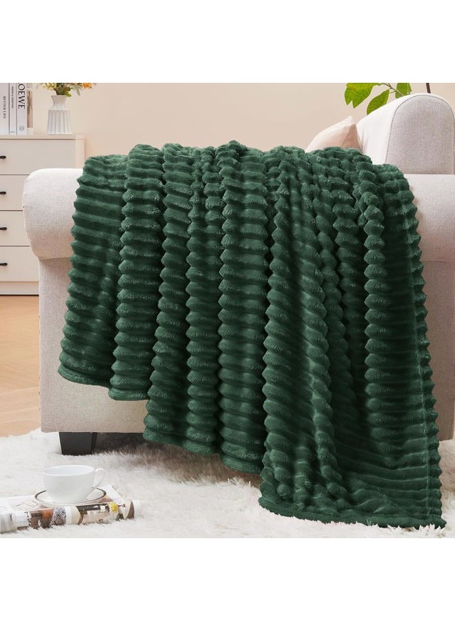 BEDELITE Fleece Throw Blanket for Couch – 3D Ribbed Jacquard Soft and Warm Decorative Fuzzy Blanket – Cozy, Fluffy, Plush Lightweight Emerland Green Throw Blankets for Bed, Sofa, 50x60 inches - Image 1