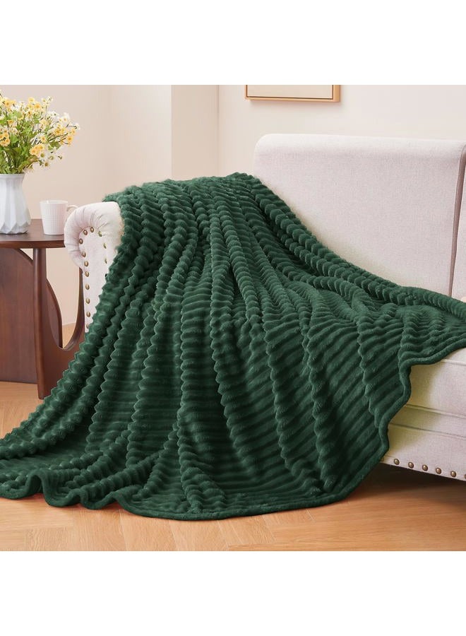 BEDELITE Fleece Throw Blanket for Couch – 3D Ribbed Jacquard Soft and Warm Decorative Fuzzy Blanket – Cozy, Fluffy, Plush Lightweight Emerland Green Throw Blankets for Bed, Sofa, 50x60 inches - Image 2