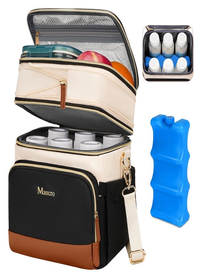 Mancro Expandable Breast Milk Cooler Travel Bag with Ice Pack, Double Layer Baby Bottle Bag Fits 6 Bottles Up to 9 Ounce, Breastmilk Cooler Bag with Shoulder Strap for Nursing Moms & Daycare - Image 1