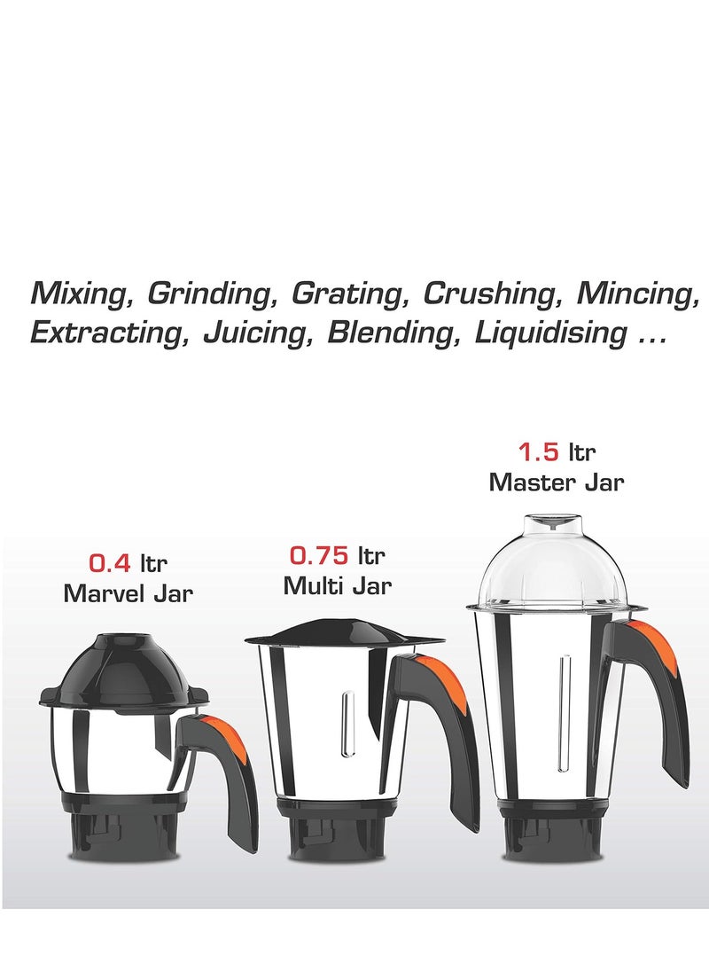 VIDIEM - Vidiem mixer grinder 521 A (grey with orange), mixer grinder 750 watt with 3 leak proof jars with self-lock for wet and dry spices, chutneys and curries - Image 1