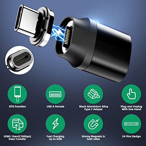 DuHeSin USB C to USB Magnetic Adapter 24Pins USB C Male to USB A Female Adapter 2 Pack with PD 60w Charge 10Gbps USB3.1/USB3.0 for MacBook Pro/Air and More Type C Devices - Image 2