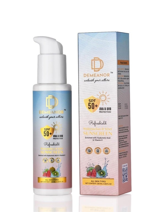 DEMEANOR Watermelon & Kiwi Sunscreen for Face & Body - SPF 50+ & PA+++ Cooling Hydration with Broad Spectrum Protection - 100ml (Pack of 3) - Image 2