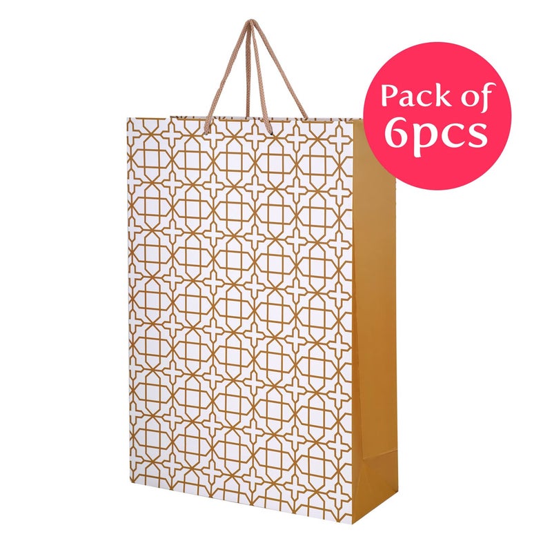 PaperPep Golden Print 12.5"X4.75"X17" Gifting Paper Bag | Ideal for Return Gifts, Presents, Weddings, Birthday, Holiday Presents, Celebrations | Pack of 6 - Image 2