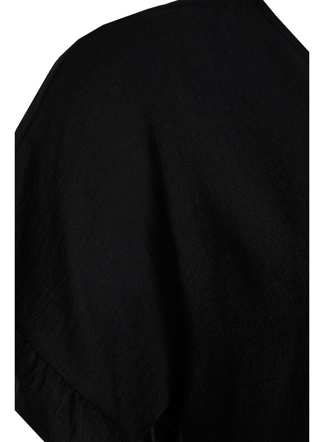 Black Woven Flounce Blouse TBBSS22AF0002