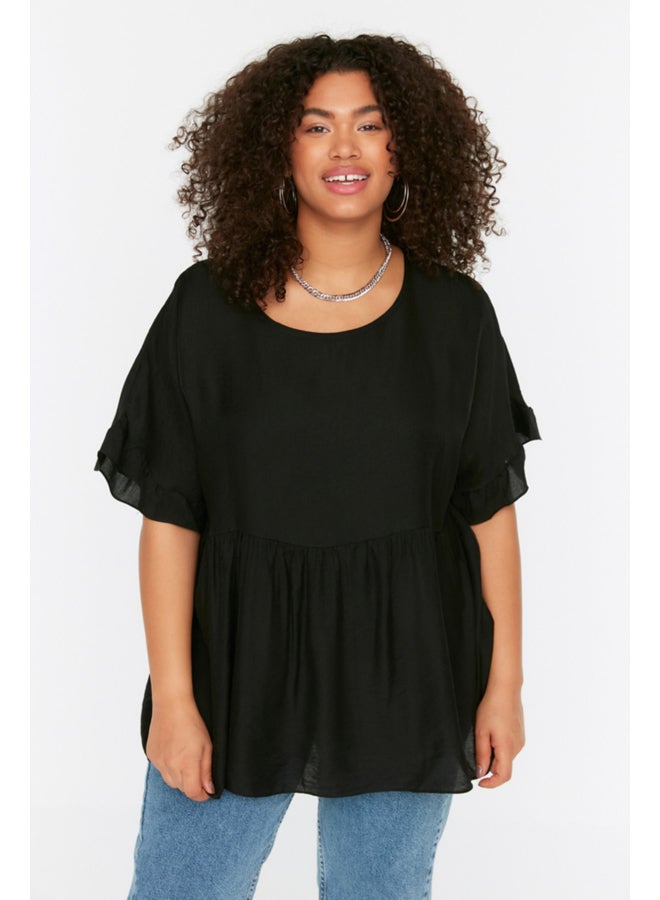 Black Woven Flounce Blouse TBBSS22AF0002