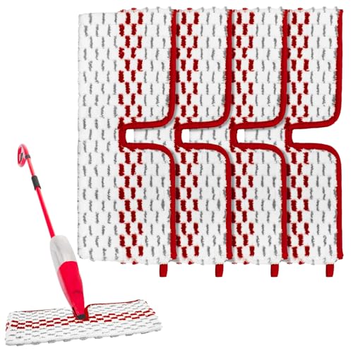 DLAIMI Microfiber Spray Mop Pads - Compatible with Promist MAX, Double Sided Replace Head for Dry/Wet Floor Cleaning Usable (4 Pack Red) - Image 1