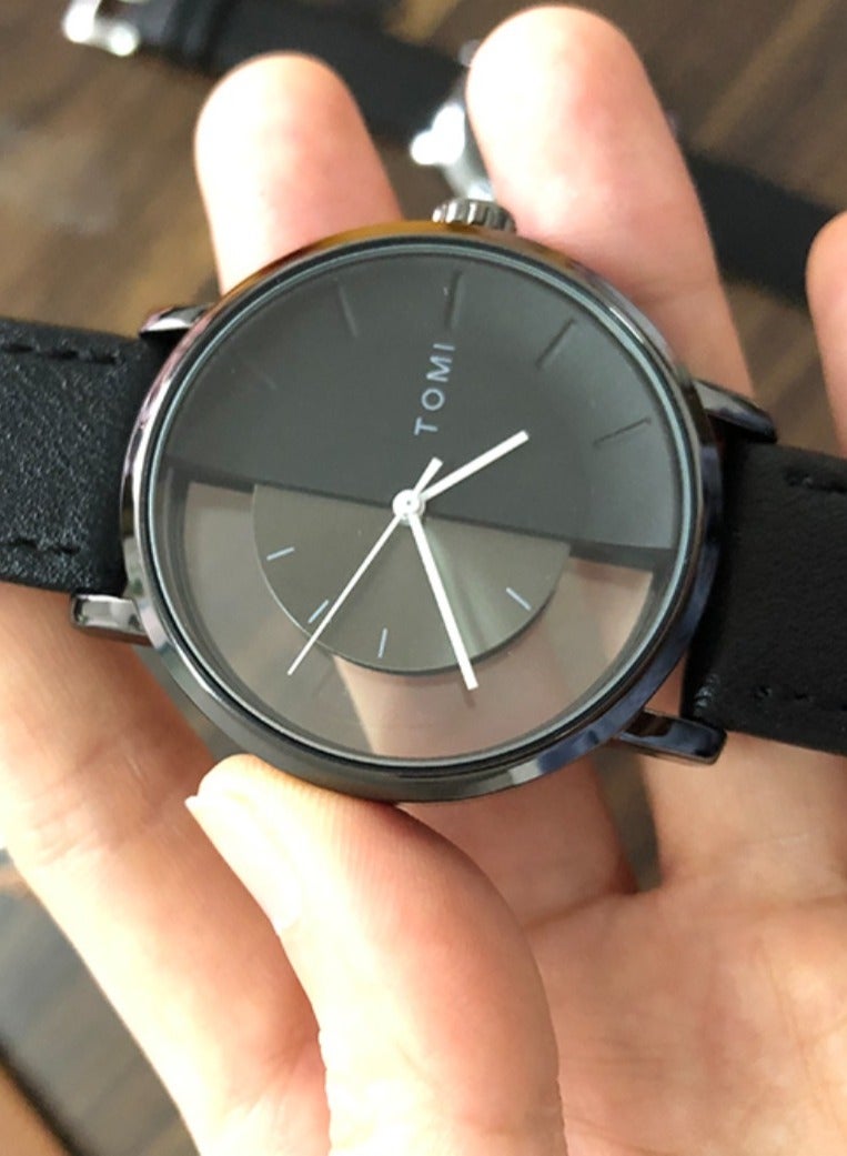 TOMI A stylish unisex wrist watch with black leather strap for men and women from TOMI, the watch face size is 40 mm and the thickness is 9 mm - Image 3