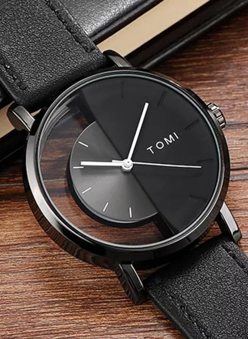 TOMI A stylish unisex wrist watch with black leather strap for men and women from TOMI, the watch face size is 40 mm and the thickness is 9 mm - Image 5