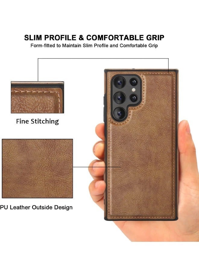 Mikki جراب Samsung Galaxy S24 Ultra، جراب واقٍ من الجلد النباتي لهاتف Samsung S24 Ultra 5G مقاس 6.8 بوصة، غطاء بتصميم فاخر وأنيق وجميل، غطاء جلدي مثالي غير قابل للانزلاق بمظهر عتيق (بني) - Image 2