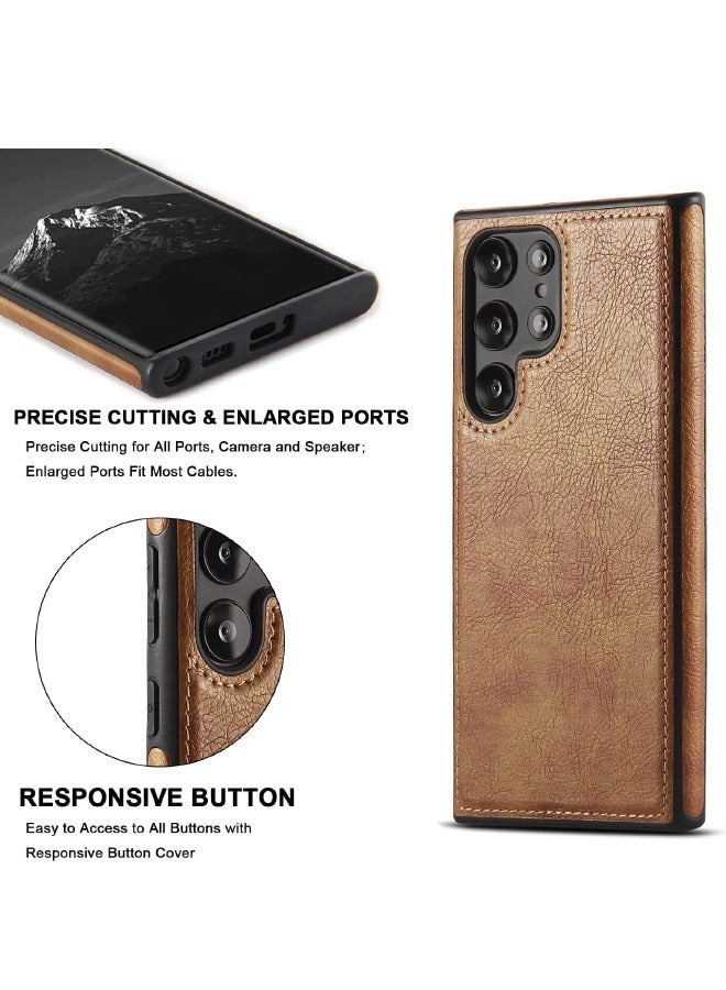 Mikki جراب Samsung Galaxy S24 Ultra، جراب واقٍ من الجلد النباتي لهاتف Samsung S24 Ultra 5G مقاس 6.8 بوصة، غطاء بتصميم فاخر وأنيق وجميل، غطاء جلدي مثالي غير قابل للانزلاق بمظهر عتيق (بني) - Image 3