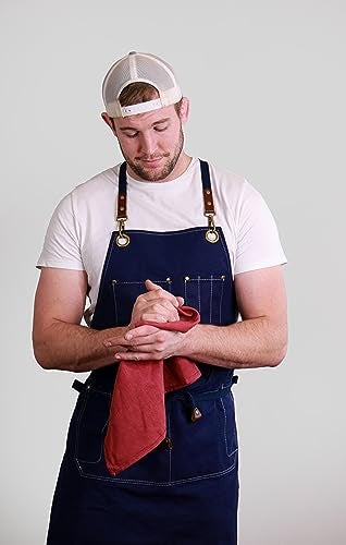 Caldo Canvas Kitchen Apron for Cooking - Mens and Womens Canvas Apron for Professional Chef, Server, or Barista- Adjustable with Pockets (Navy) - Image 2